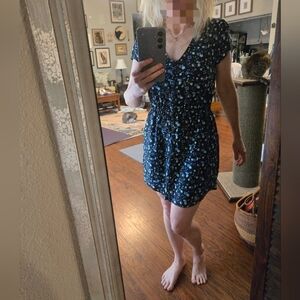 Urban Outfitters Kimchi Blue Black Mini Dress with Blue Floral Pattern